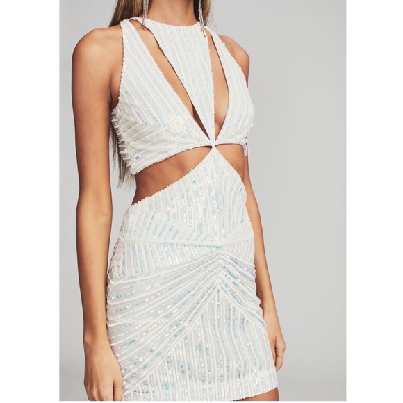 NWT RETROFETE Hand Stitched Iridescent Sequin Geo Cutout Sleeveless Mini Dress M - Picture 7 of 8